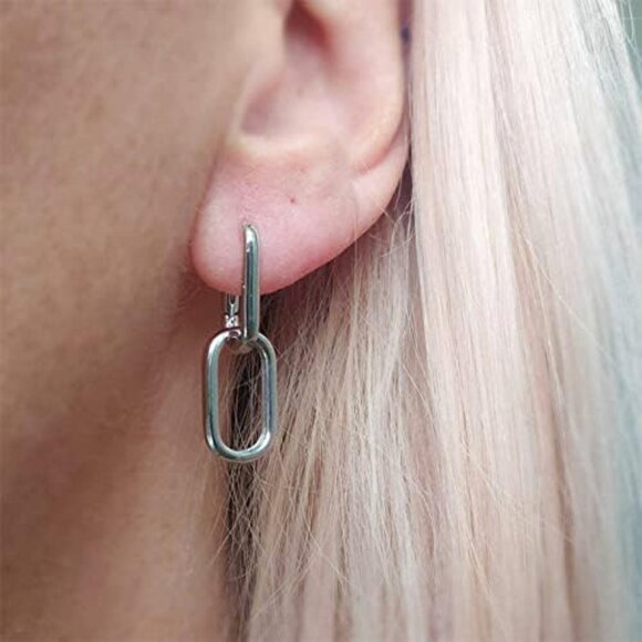 Dainty Paperclip Huggie Hoop Earrings 14K Gold Plated Chunky Chain Link Earrings - Picture 2 of 5